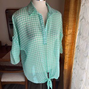 Bobeau White and green Airy/Flowy top with front tie size Small